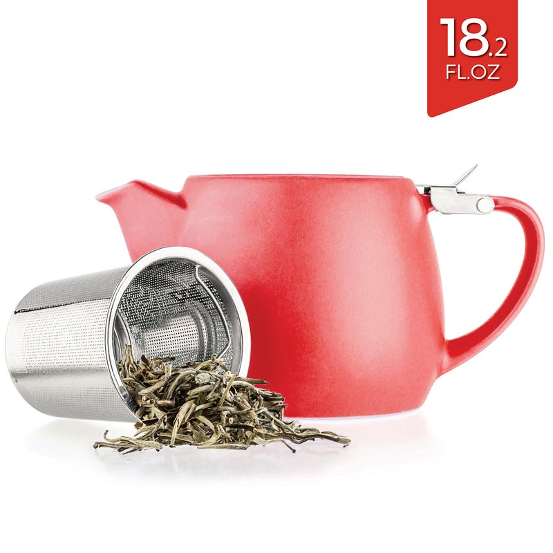 Tealyra - Pluto Porcelain Small Teapot Red - 18.2-ounce (1-2 cups) - Matte Finish - Stainless Steel Lid and Extra-Fine Infuser To Brew Loose Leaf Tea - 540ml - Image 2